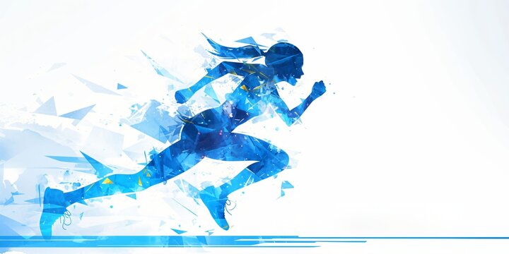 Strong athlete running fast on white background. Female runner sprinting, exercise, marathon training workout. Olympic Games. Fitness and sport concept. Abstract illustration for design banner, poster - Powered by Adobe