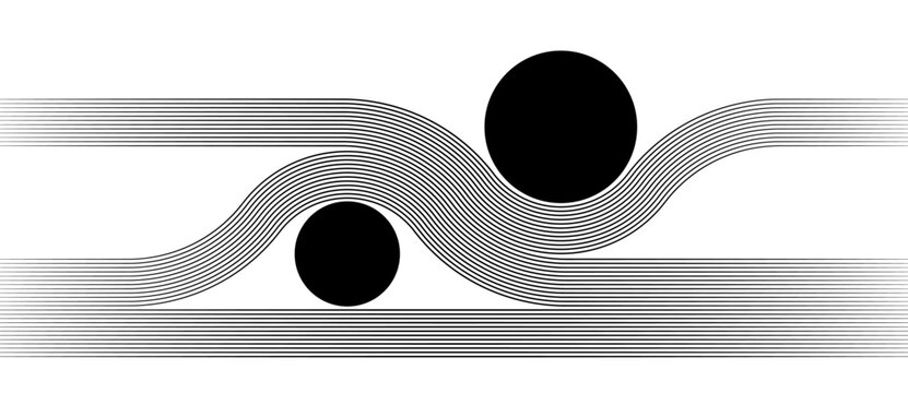 Abstract background with black lines and circles. Geometric striped line art design. Modern futuristic concept.