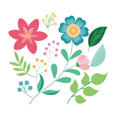 Flowers and leaf's decoration vector illustration on an isolated white background 