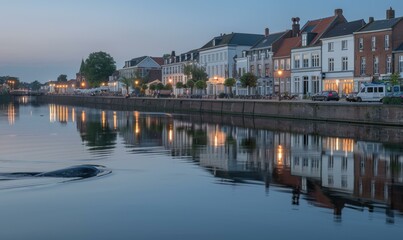 Obraz premium A whale swims in a canal in the Netherlands. AI.