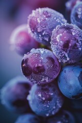 Close-up of Frosted Concord Grapes Bunch on Vine with Dew - Autumn Harvest Photography for Print