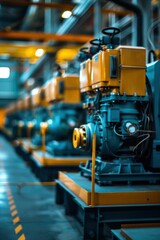 Fototapeta premium Large industrial machines sit on a factory floor. AI.