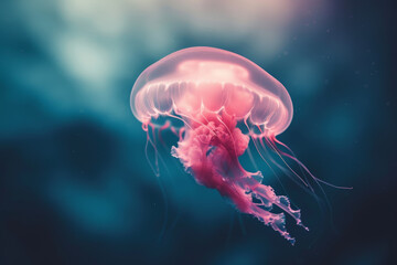Stunning Pink Jellyfish Floating Gracefully in Deep Blue Ocean