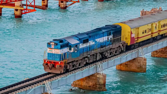 Pamban Bridge is a railway bridge that connects the town of Mandapam in mainland India with Pamban Island, and Rameswaram, Tamil Nadu, South India. it was India's first sea bridge. Cantilever bridge.	