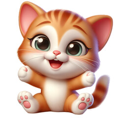 Fototapeta premium Cute Happy Kitten 3D Cartoon isolated on transparent background