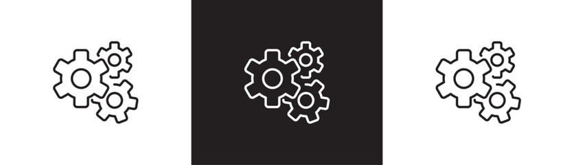 Gear icon, gear, configuration, preferences, adjustment, operation, control panel, equalizer, management, machine circle vector illustration icon isolated on black and white transparent background.