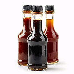  barbecue sauces in glass bottles isolated on white, with clipping path
