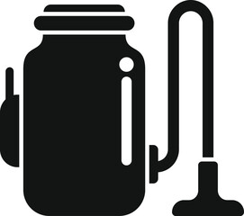 Black glyph icon for a vacuum cleaner that is using a container as a dust collector