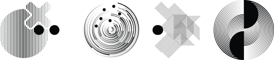 Abstract motion graphic design background . Black circle and  lines . Transition shapes . Movement composition . Vector illustration