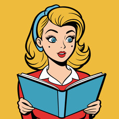 young lady reading a book pop art style