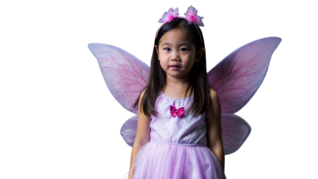 Young Girl Wearing Lavender Butterfly Costume And Flower Headband - Powered by Adobe
