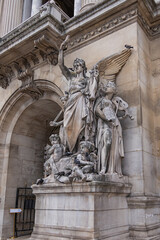Architectural details of famous neo-baroque building Opera National de Paris. Grand Opera (Garnier...