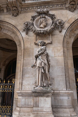 Architectural details of famous neo-baroque building Opera National de Paris. Grand Opera (Garnier...