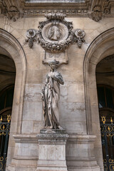 Architectural details of famous neo-baroque building Opera National de Paris. Grand Opera (Garnier...