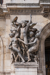Architectural details of famous neo-baroque building Opera National de Paris. Grand Opera (Garnier...