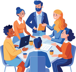 Vector illustration, flat style, businessmen discuss social network, news, vector, social networks, chat, dialogue speech bubbles, new projects,peoples meeting