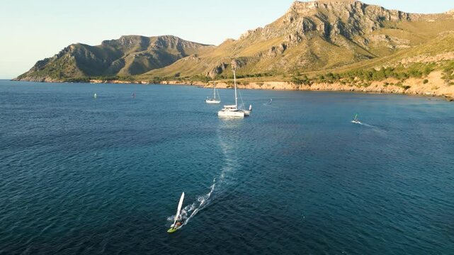 Windsurf in Mallorca, during Sunset
