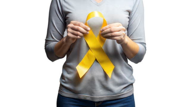 Person Holding Yellow Ribbon in Support of Childhood Cancer Awareness