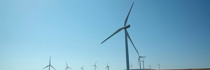 Sweeping Landscape of Wind Turbine Park Development, Demonstrating Soaring Turbines Harnessing Renewable Energy Under a Vibrant Blue Sky