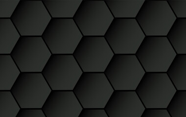 Grey cells pattern background. Black hexagon grid texture. Dark grey background.