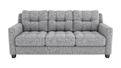 Classic grey three-seater sofa with clean lines png, isolated on white or transparent background