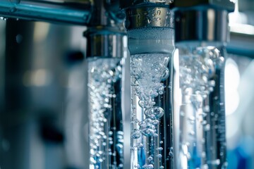Close-up on Reverse Osmosis Water Filtration System: Showcasing the Intricate Filtration Process and the Output of Pure, Clean Drinking Water