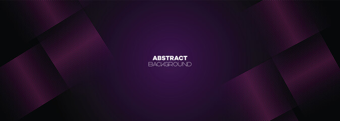 Abstract Dark Purple-Pink Waving Lines Technology Background. Black-Violet Gradient With Glowing Lines Shiny Geometric Shape and Diagonal, for Brochure, Cover, Poster, Banner, Website, Header