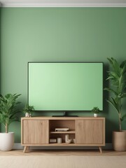 Mockup of a Black TV Frame in a Modern Family Lounge, 3D Render with a Blank White Screen. Modern Cozy Interior Design With Sofa