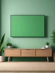 Mockup of a Black TV Frame in a Modern Family Lounge, 3D Render with a Blank White Screen. Modern Cozy Interior Design With Sofa