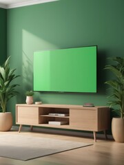 Mockup of a Black TV Frame in a Modern Family Lounge, 3D Render with a Blank White Screen. Modern Cozy Interior Design With Sofa
