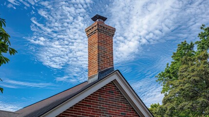 The stately, brick chimney of a Suburban Colonial home, visible above the roofline and adding architectural interest