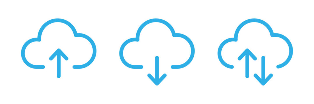 Cloud download and upload icon set