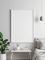 Interior poster mockup with vertical black frame in home interior background. Mockup Poster Frame in cozy room