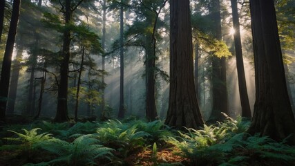 Obraz premium Sunlight Streaming Through Redwood Forest