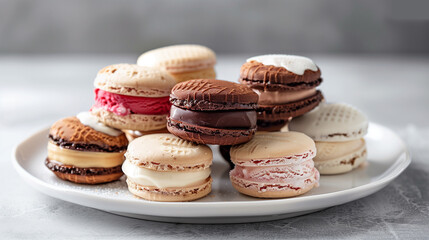 Fototapeta premium Assorted Mini Ice Cream Sandwich Macarons on a Plate