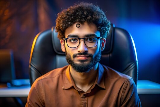 A 3D rendered man character wearing shart uses a laptop in front of a bright background.