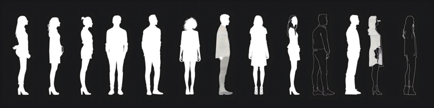 siluetas blancas de personas sobre un fondo negro
