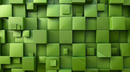 Vibrant Green Cubic Wall Art Installation Showcasing Geometric Abstract Design with Textured Surfaces and 3D Elements