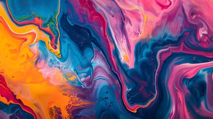 Dynamic Abstract Fluid Art with Bold Color Contrasts and Flowing Patterns in Pink, Blue, and Orange Hues