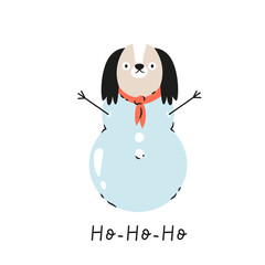 Holiday Christmas card with a funny snowman dog