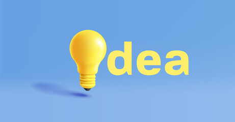 Yellow light bulb, idea, 3D. For creative concepts of advertising and business, a new direction, an idea, an invention. The image on a blue background. Vector illustration.