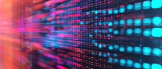 Obraz premium Abstract background with vibrant, colorful digital patterns and grids, representing modern technology and data visualization.