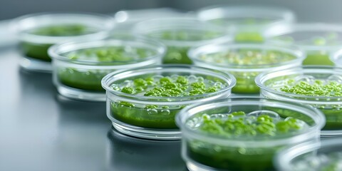 Petri Dishes Cultivate Mold and Algae for Artificial Meat Production. Concept Mold Cultivation, Algae Cultivation, Petri Dishes, Artificial Meat Production
