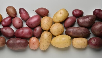 Various types of fresh raw potatoes isolated on white background