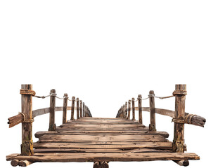 Fototapeta premium Wooden bridge isolated on white background clipping path Isolated Bridge White Background Concept