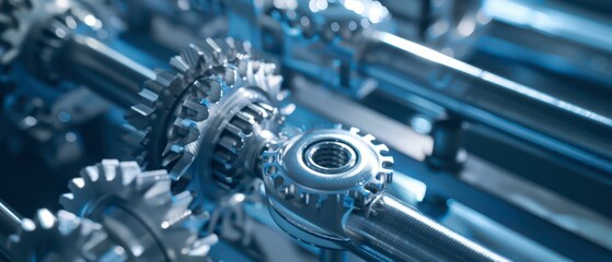 Close Up of Metal Gears and Shafts in a Factory Setting