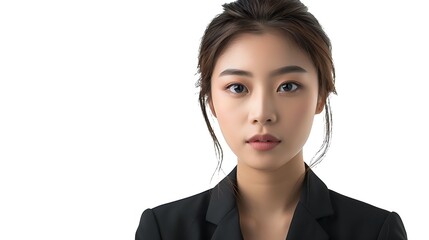 Asian woman, office suit, Korean makeup, straight hair, clean pose, isolated on white background. 32k, full ultra HD, high resolution