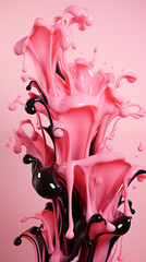 Obraz premium Black Ink Flowing on Pink Background, Abstract Image, Texture, Pattern Background, Wallpaper, Cover and Screen of Smartphone, Cell Phone, Computer, Laptop, Format 9:16 and 16:9