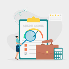 The manager evaluates the potential debtor's ability to repay the debt. Credit rating, credit risk control, credit rating agency concept. Vector illustration.	