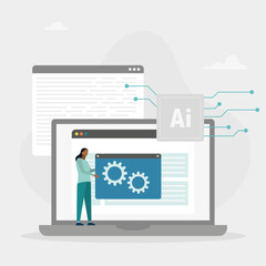 AI technology. Customer service. Quick access to useful data. Artificial intelligence powered knowledge bases to support abstract concept vector illustration.	